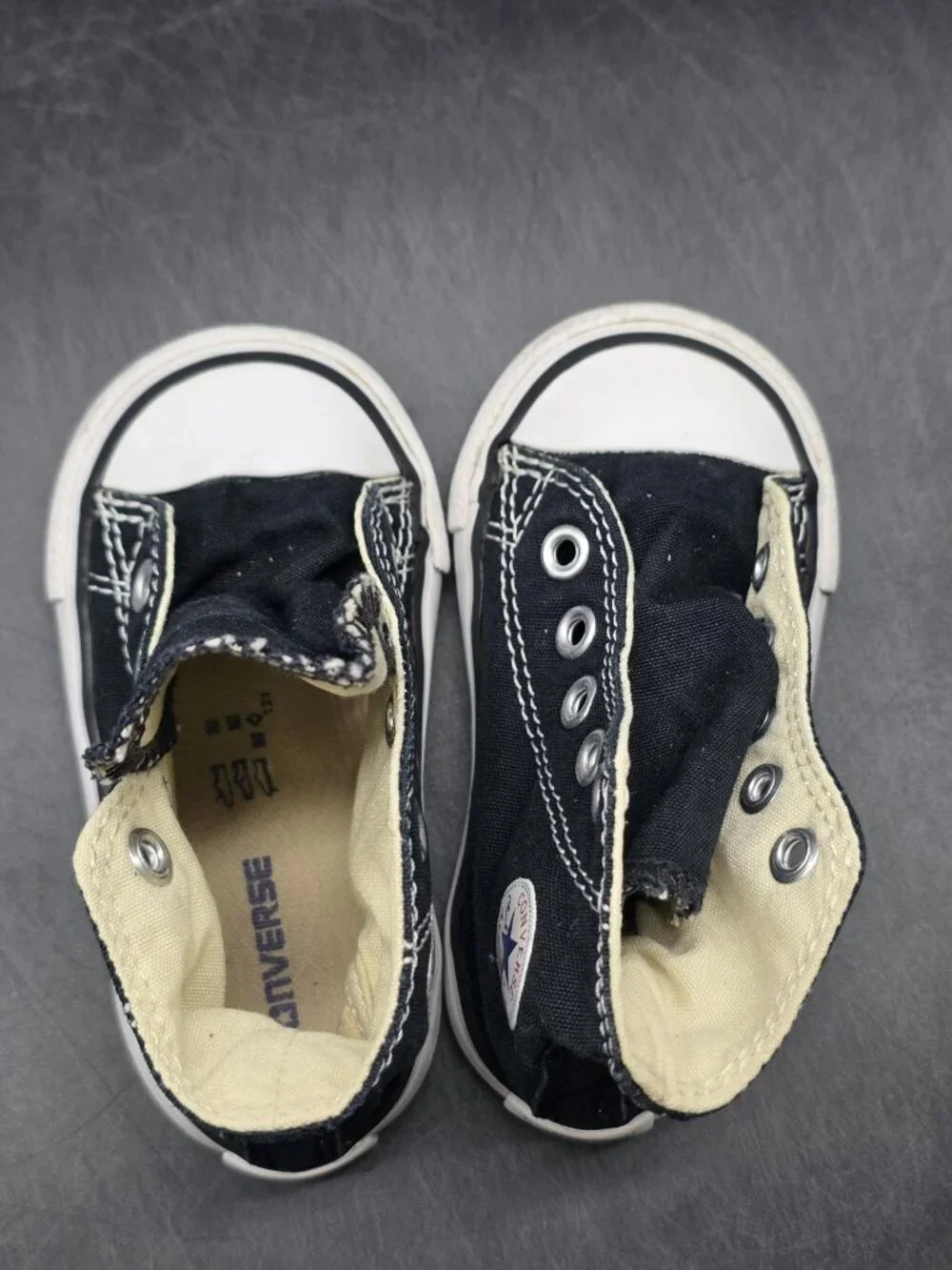 Converse All Star Shoes Infant Size 4 Black Hi Top Sneakers Missing Laces